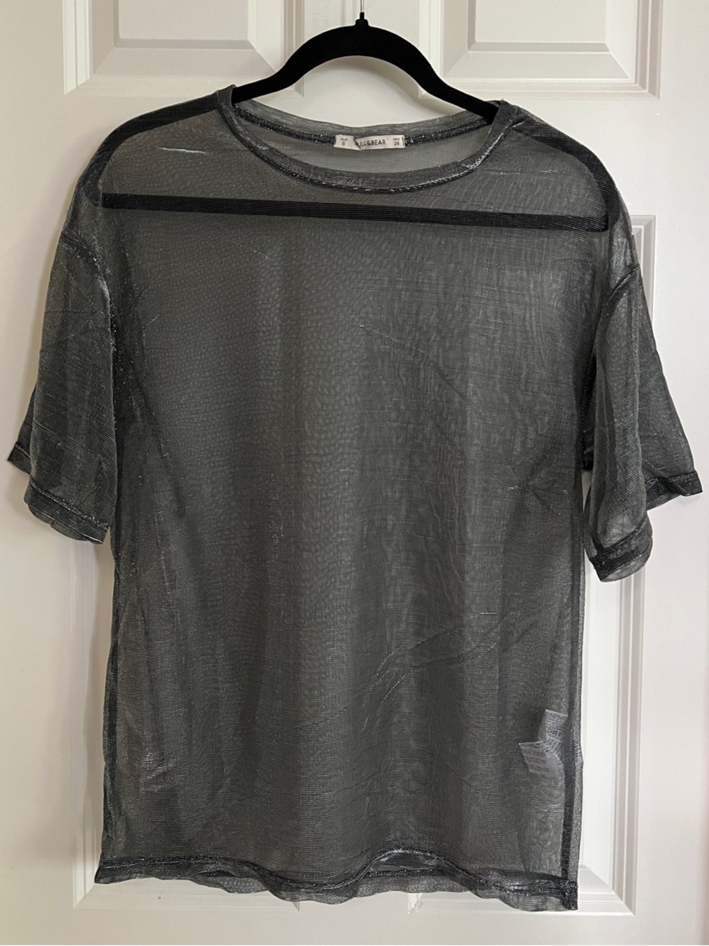 Pull&Bear Sheer Short Sleeve Tee - Charcoal Black
